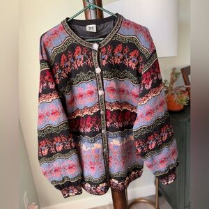 Icelandic Design Wool Cardigan with Silver Buttons Womens oversized M/L